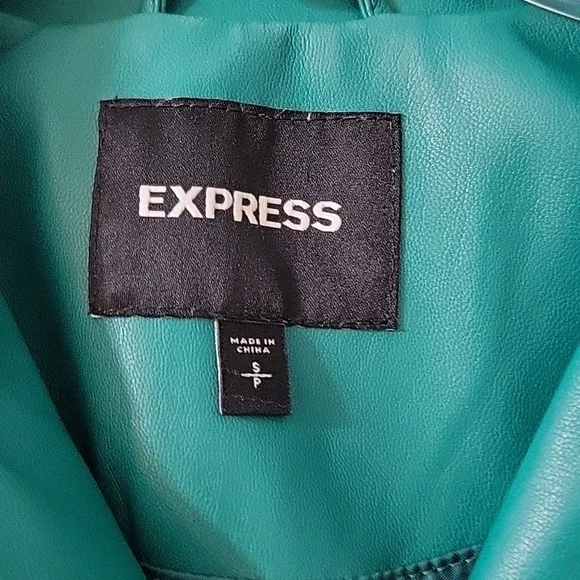 EXPRESS long sleeve zip up crop jacket PVC leather in sea green size small - Picture 2 of 4